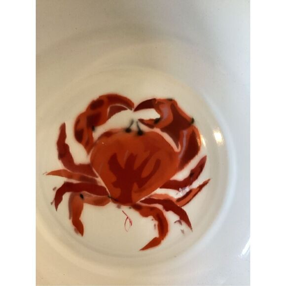 Large Crab Enamelware Bowl Pink White - Picture 2 of 8